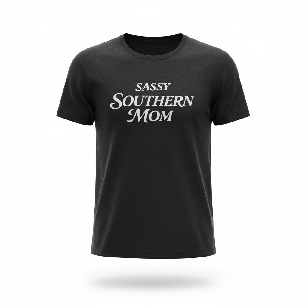 My Store black cotton t-shirt with white script font reading "Sassy Southern Mom".